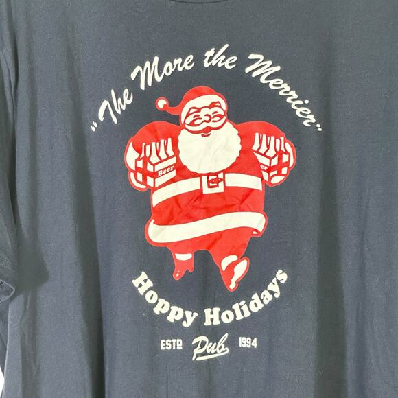 Old Navy T-Shirt Mens XXL Navy Blue Santa Beer Graphic Christmas Holiday Funny - Picture 3 of 7